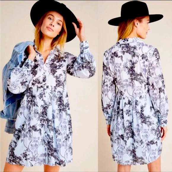 Anthropologie Dresses & Skirts - Anthropologie Lavinia Embroidered Shirtdress Black & White Toile Size 6